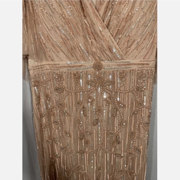 NWT $698 Mac Duggal [ 14 ] Embellished Cap Sleeve Cape Trumpet Gown‎ Blush - Picture 11 of 16